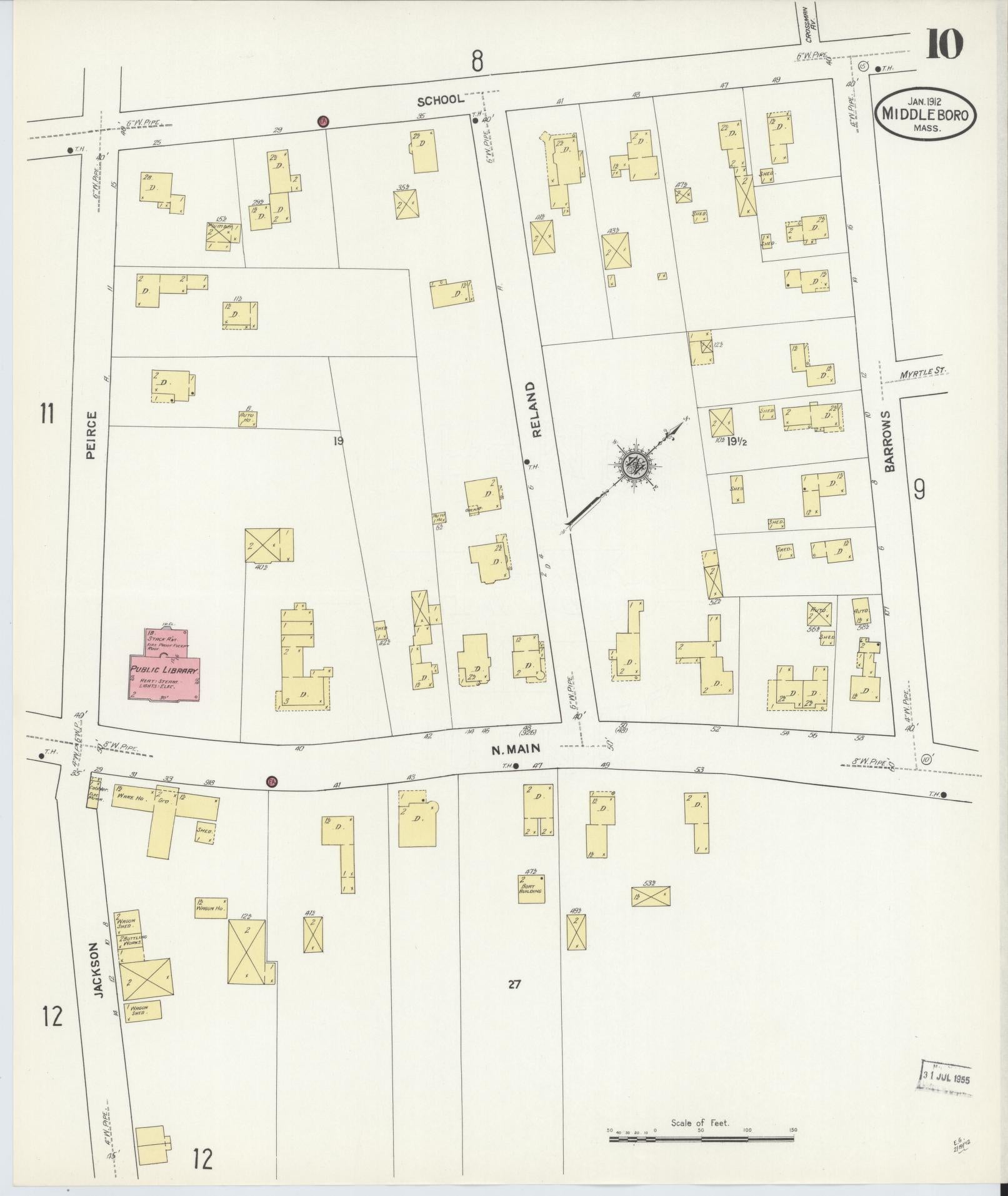 Sanborn Fire Insurance Map from Middleboro, Plymouth County, Massachusetts (1912), Sheet #0010 - Complete Map Set gallery image, historic Sanborn map, vintage wall art, Massachusetts Massachusetts