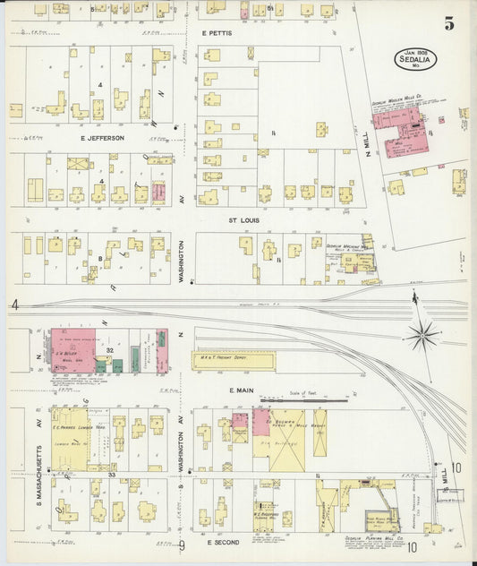 Sanborn Fire Insurance Map from Sedalia, Pettis County, Missouri (1908), Sheet #0005 - Historic Sanborn Fire Insurance Map Print, vintage old map wall art, antique decor, genealogy gift, Missouri Missouri map
