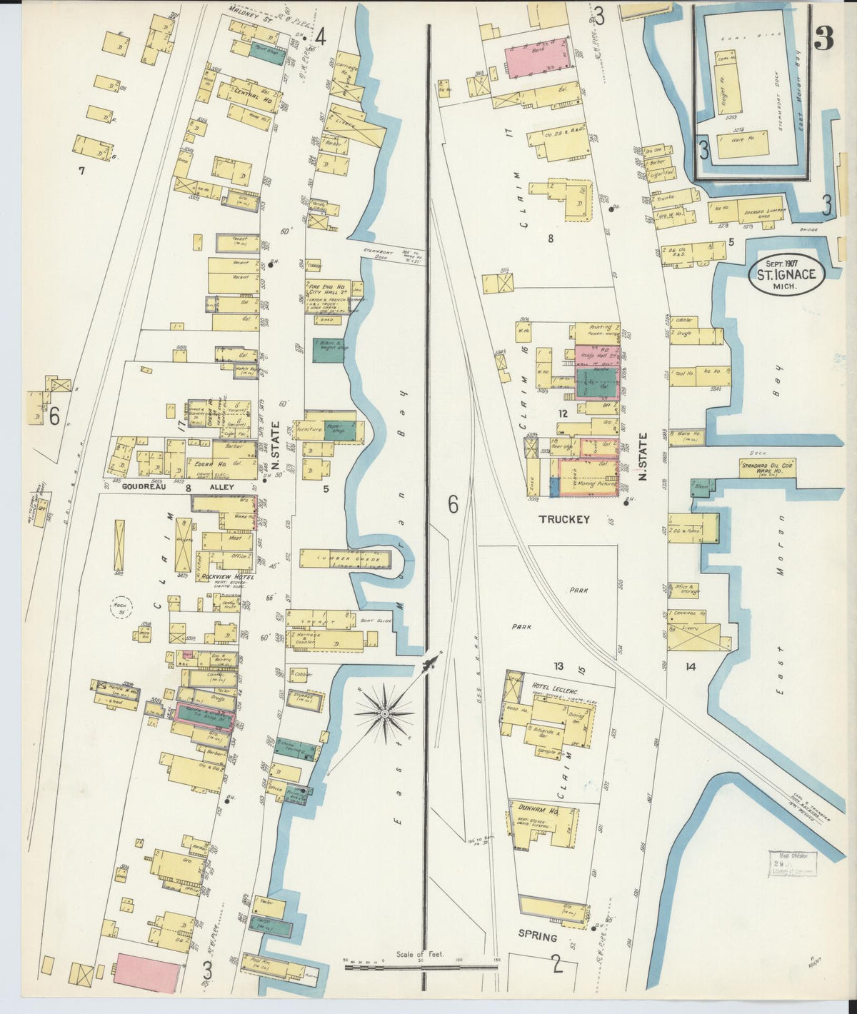 Sanborn Fire Insurance Map from Saint Ignace, Mackinac County, Michigan (1907), Sheet #0003 - Historic Sanborn Fire Insurance Map Print, vintage old map wall art, antique decor, genealogy gift, Michigan Michigan map