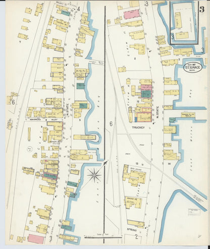 Sanborn Fire Insurance Map from Saint Ignace, Mackinac County, Michigan (1907), Sheet #0003 - Historic Sanborn Fire Insurance Map Print, vintage old map wall art, antique decor, genealogy gift, Michigan Michigan map