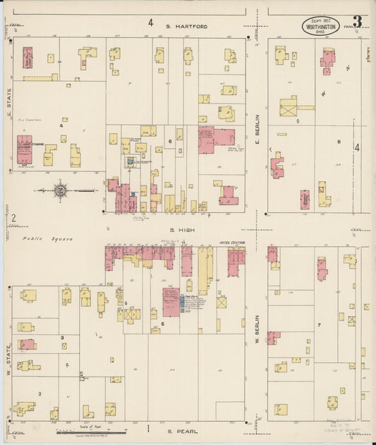 Sanborn Fire Insurance Map from Worthington, Franklin County, Ohio (1922), Sheet #0003 - Historic Sanborn Fire Insurance Map Print, vintage old map wall art, antique decor, genealogy gift, Ohio Ohio map