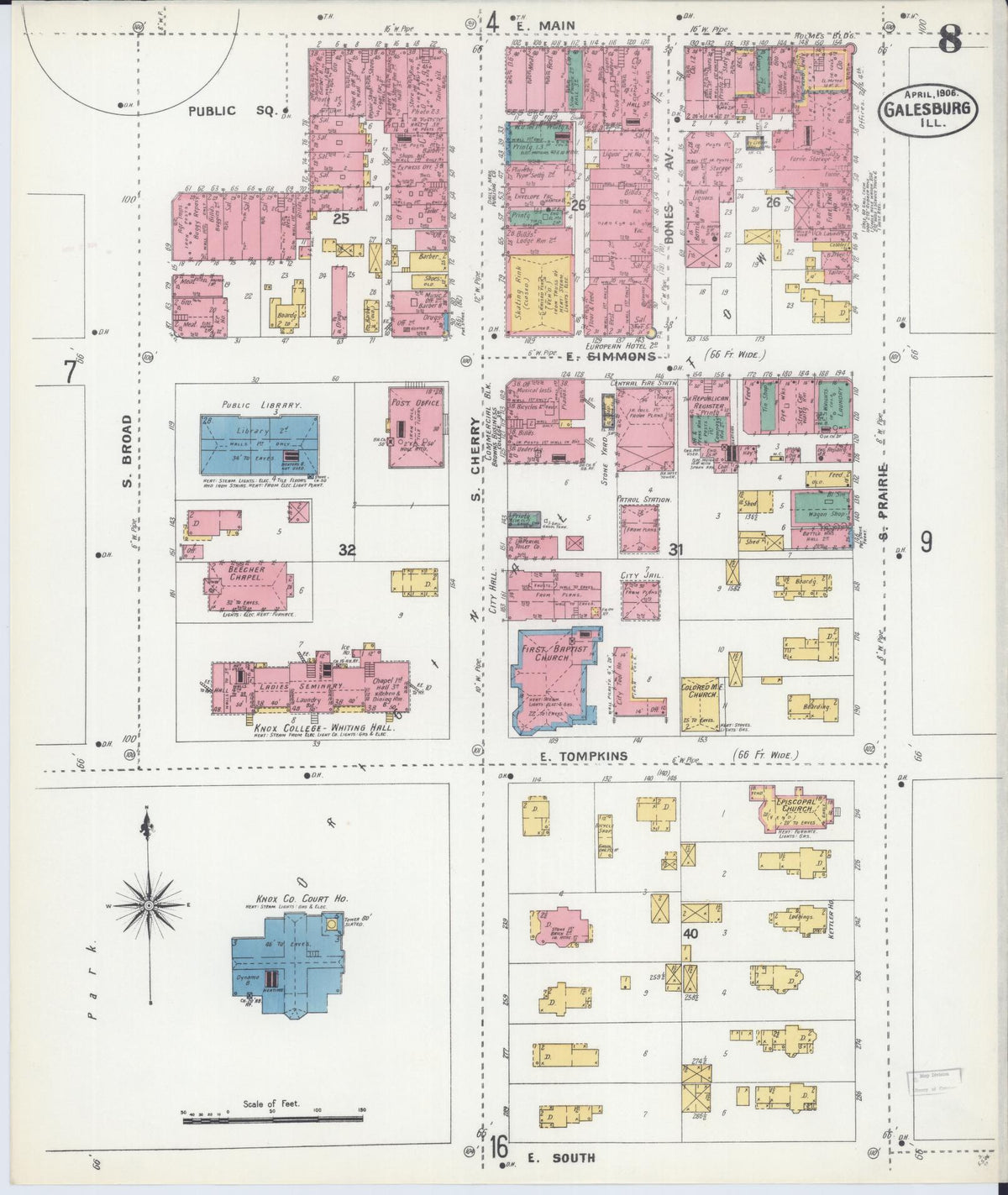 Sanborn Fire Insurance Map from Galesburg, Knox County, Illinois (1906), Sheet #0008 - Complete Map Set gallery image, historic Sanborn map, vintage wall art, Illinois Illinois