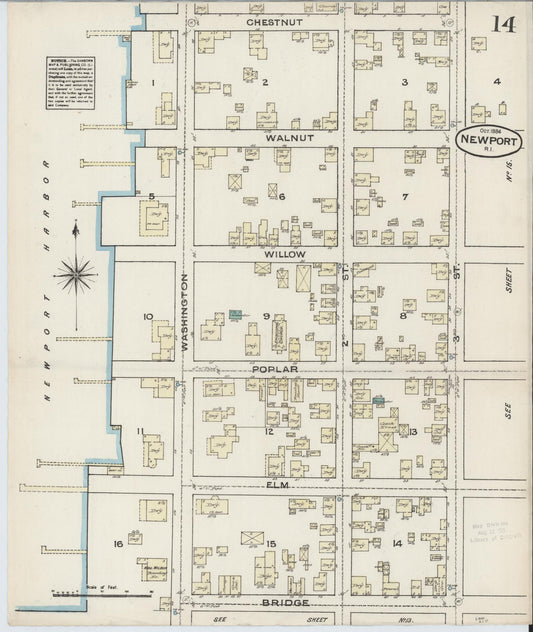 Sanborn Fire Insurance Map from Newport, Newport County, Rhode Island (1884), Sheet #0014 - Historic Sanborn Fire Insurance Map Print, vintage old map wall art, antique decor, genealogy gift, Rhode Island Rhode Island map