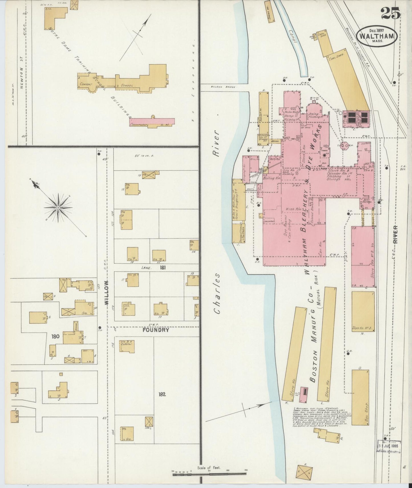 Sanborn Fire Insurance Map from Waltham, Middlesex County, Massachusetts (1897), Sheet #0025 - Historic Sanborn Fire Insurance Map Print, vintage old map wall art, antique decor, genealogy gift, Massachusetts Massachusetts map