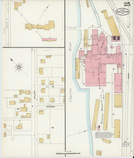 Sanborn Fire Insurance Map from Waltham, Middlesex County, Massachusetts (1897), Sheet #0025 - Historic Sanborn Fire Insurance Map Print, vintage old map wall art, antique decor, genealogy gift, Massachusetts Massachusetts map