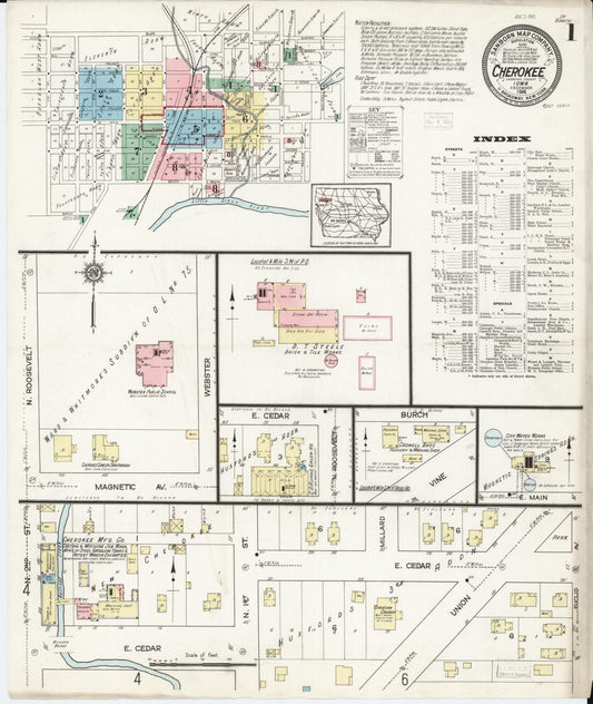 Sanborn Fire Insurance Map from Cherokee, Cherokee County, Iowa (1914), Sheet #0001 - Historic Sanborn Fire Insurance Map Print, vintage old map wall art