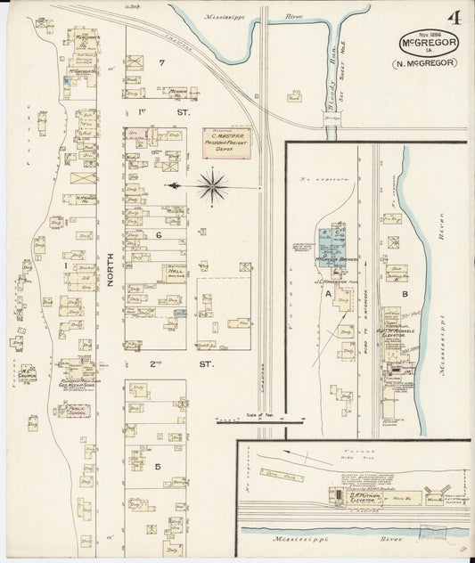 Sanborn Fire Insurance Map from McGregor, Clayton County, Iowa (1886), Sheet #0004 - Historic Sanborn Fire Insurance Map Print, vintage old map wall art