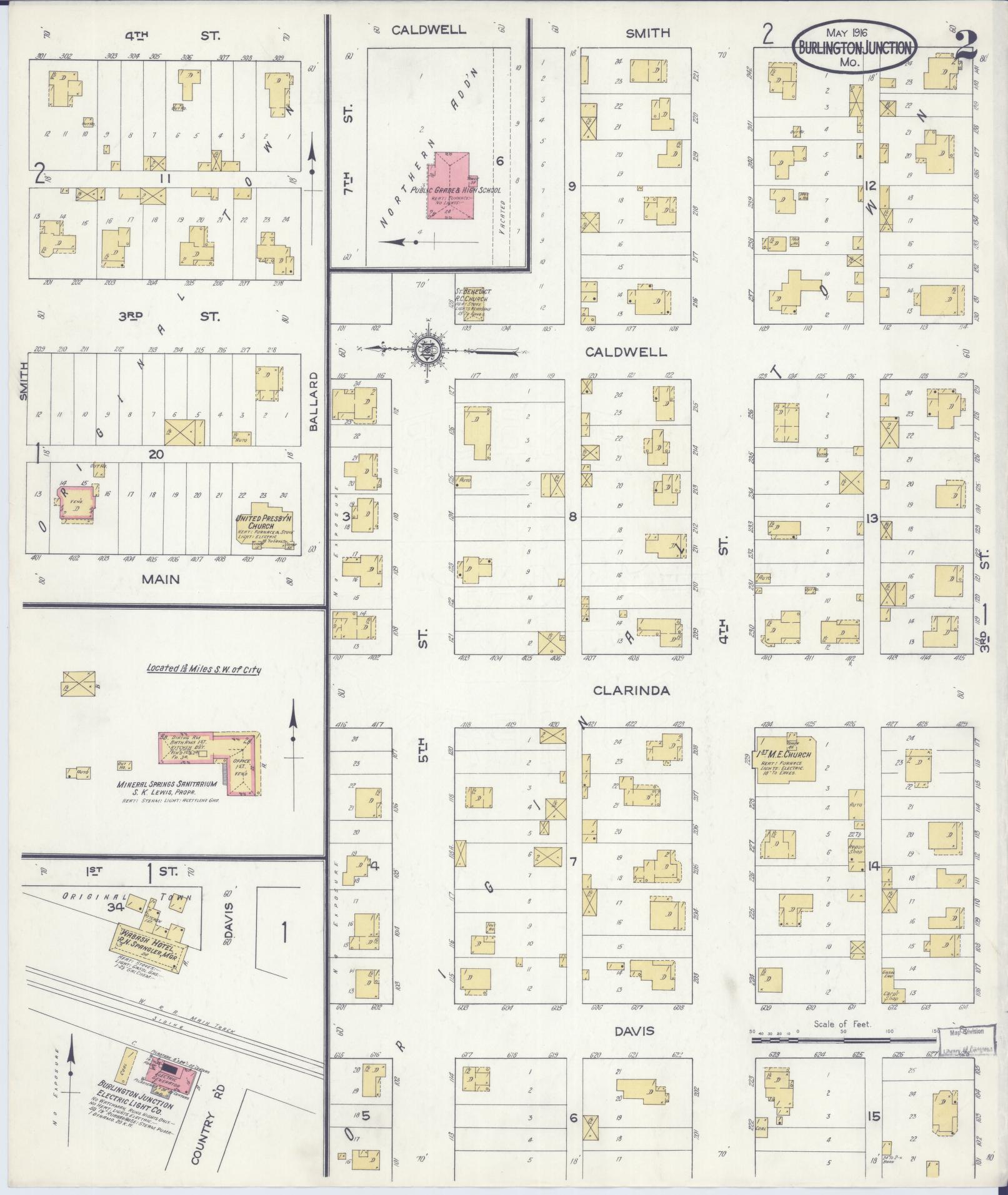 Sanborn Fire Insurance Map from Burlington Junction, Nodaway County, Missouri (1916), Sheet #0002 - Historic Sanborn Fire Insurance Map Print, vintage old map wall art, antique decor, genealogy gift, Missouri Missouri map