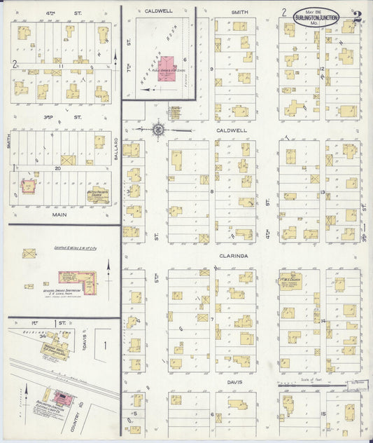 Sanborn Fire Insurance Map from Burlington Junction, Nodaway County, Missouri (1916), Sheet #0002 - Historic Sanborn Fire Insurance Map Print, vintage old map wall art, antique decor, genealogy gift, Missouri Missouri map