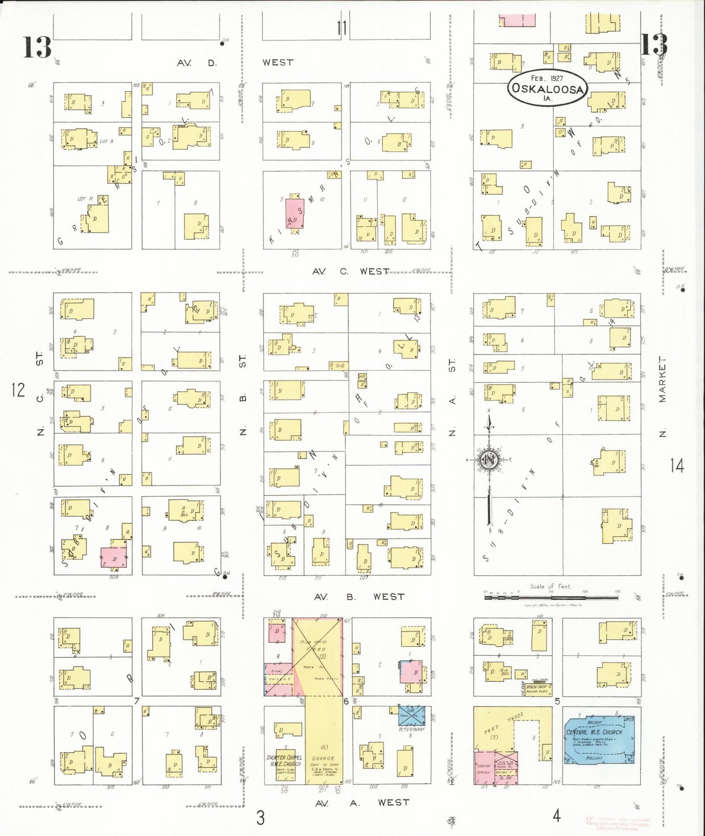 Sanborn Fire Insurance Map from Oskaloosa, Mahaska County, Iowa (1927), Sheet #0013 - Historic Sanborn Fire Insurance Map Print