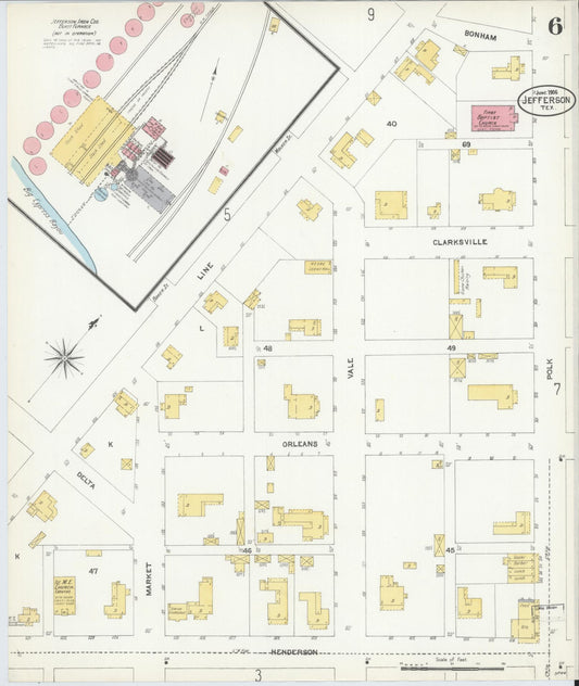 Sanborn Fire Insurance Map from Jefferson, Marion County, Texas (1906), Sheet #0006 - Historic Sanborn Fire Insurance Map Print, vintage old map wall art, antique decor, genealogy gift, Texas Texas map