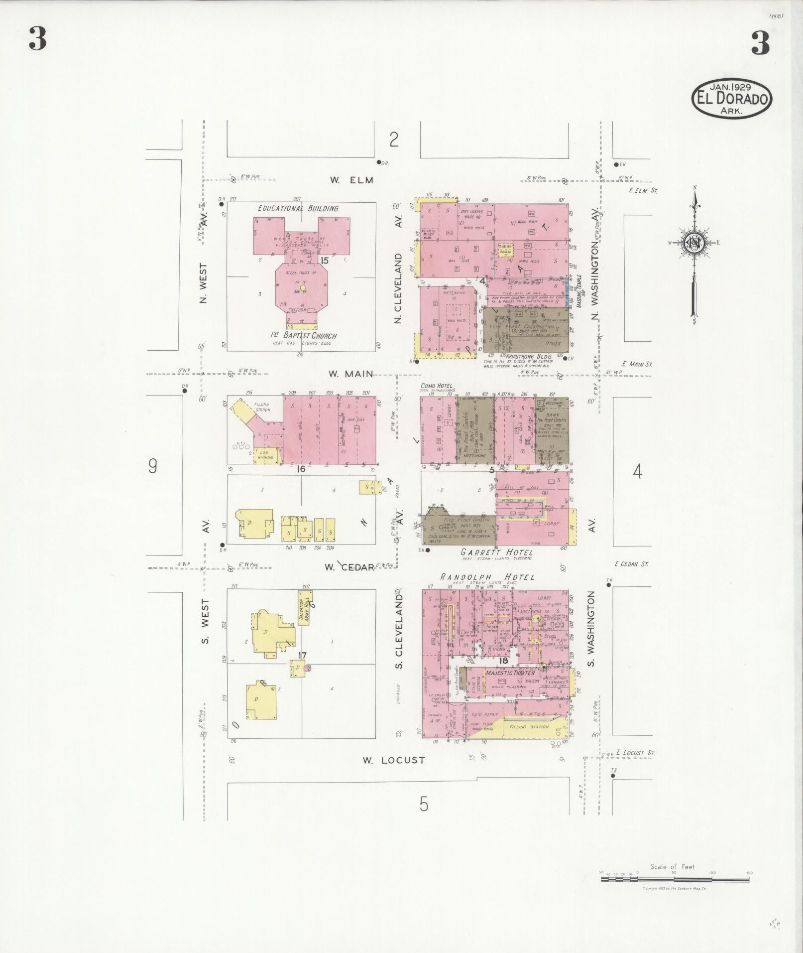 Sanborn Fire Insurance Map from El Dorado, Union County, Arkansas (1929), Sheet #0003 - Complete Map Set gallery image, historic Sanborn map, vintage wall art, Arkansas Arkansas