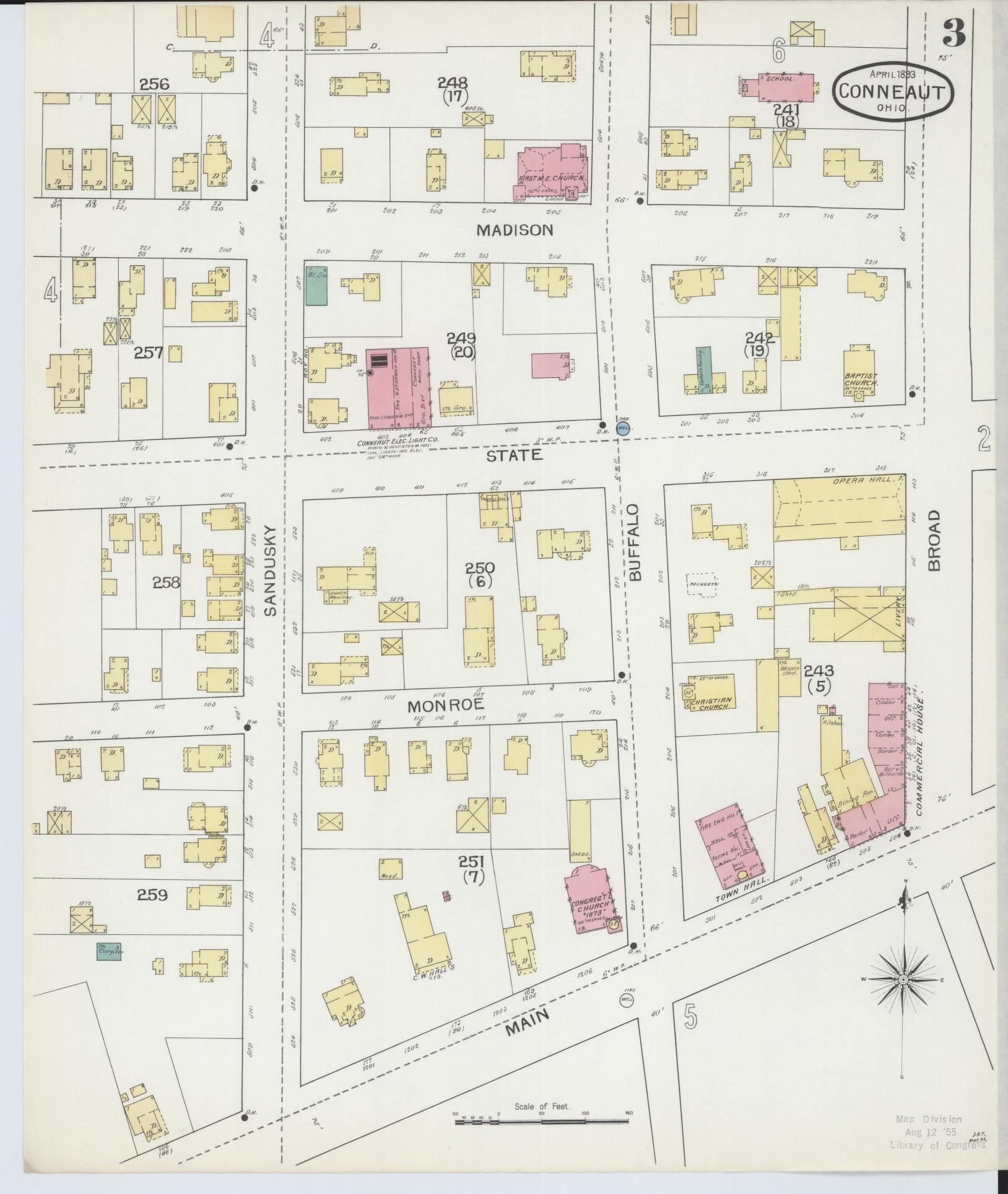 Sanborn Fire Insurance Map from Conneaut, Ashtabula County, Ohio (1893), Sheet #0003 - Historic Sanborn Fire Insurance Map Print, vintage old map wall art, antique decor, genealogy gift, Ohio Ohio map