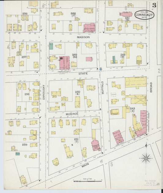 Sanborn Fire Insurance Map from Conneaut, Ashtabula County, Ohio (1893), Sheet #0003 - Historic Sanborn Fire Insurance Map Print, vintage old map wall art, antique decor, genealogy gift, Ohio Ohio map