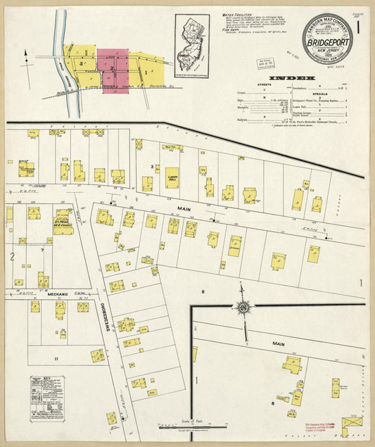 Sanborn Fire Insurance Map from Bridgeport, Gloucester County, New Jersey (1920), Sheet #0001 - Complete Map Set gallery image, historic Sanborn map, vintage wall art, New Jersey New Jersey