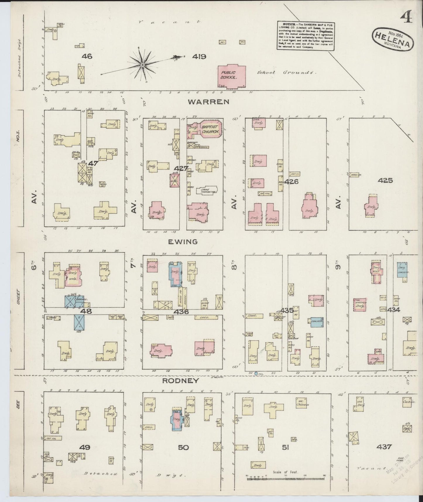 Sanborn Fire Insurance Map from Helena, Lewis and Clark County, Montana (1884), Sheet #0004 - Historic Sanborn Fire Insurance Map Print, vintage old map wall art, antique decor, genealogy gift, Montana Montana map