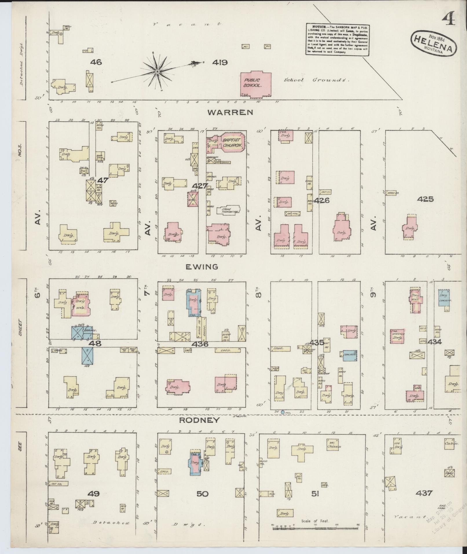 Sanborn Fire Insurance Map from Helena, Lewis and Clark County, Montana (1884), Sheet #0004 - Historic Sanborn Fire Insurance Map Print, vintage old map wall art, antique decor, genealogy gift, Montana Montana map