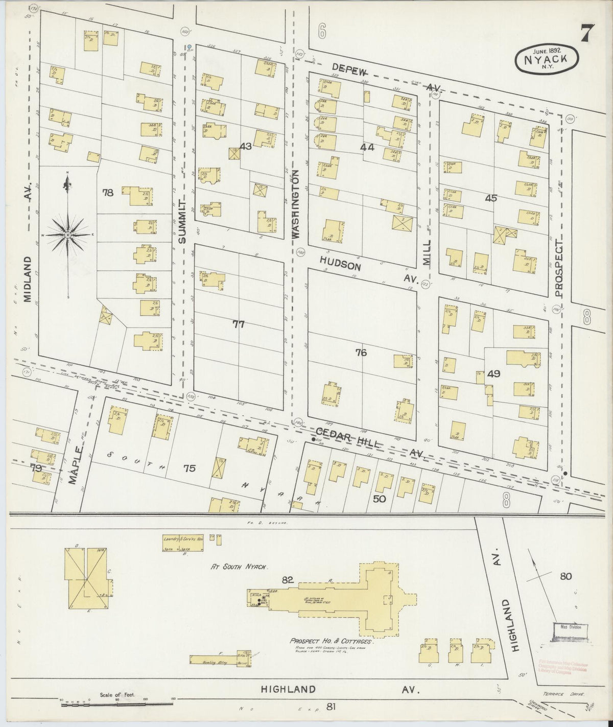 Sanborn Fire Insurance Map from Nyack, Rockland County, New York (1892), Sheet #0007 - Historic Sanborn Fire Insurance Map Print, vintage old map wall art, antique decor, genealogy gift, New York New York map