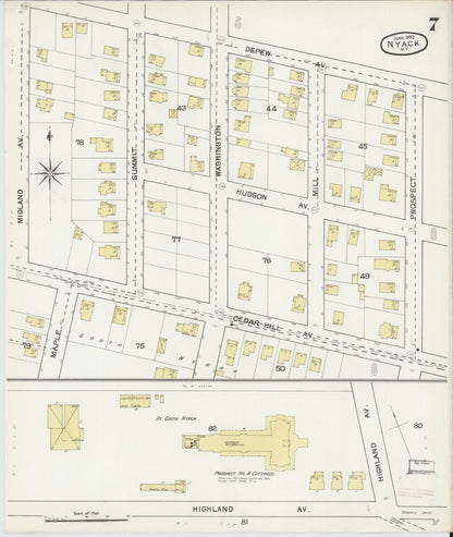 Sanborn Fire Insurance Map from Nyack, Rockland County, New York (1892), Sheet #0007 - Historic Sanborn Fire Insurance Map Print, vintage old map wall art, antique decor, genealogy gift, New York New York map