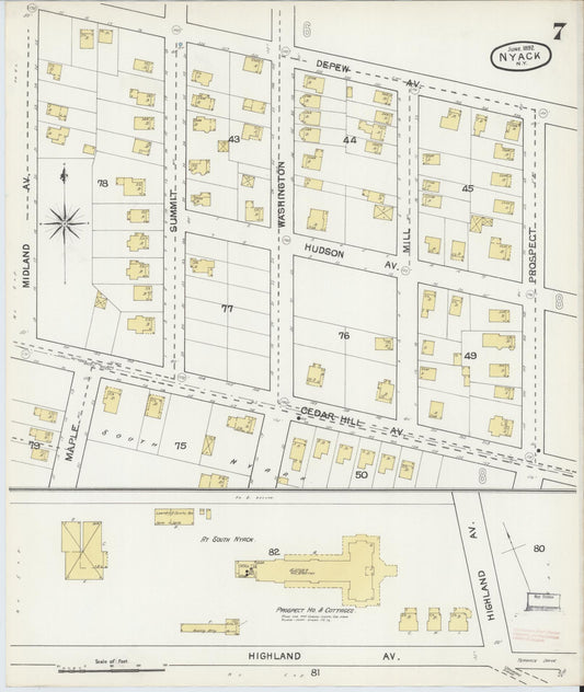 Sanborn Fire Insurance Map from Nyack, Rockland County, New York (1892), Sheet #0007 - Historic Sanborn Fire Insurance Map Print, vintage old map wall art, antique decor, genealogy gift, New York New York map