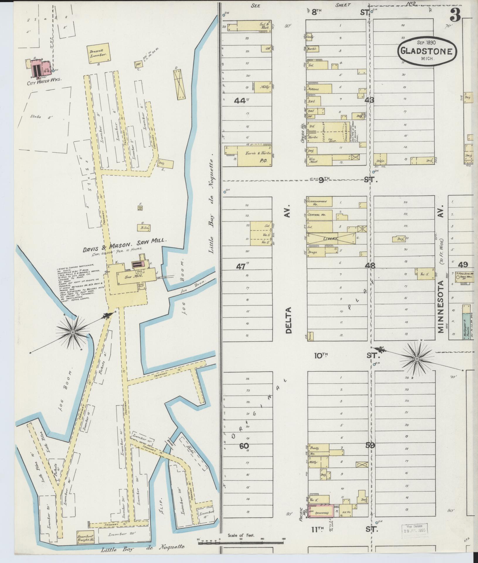 Sanborn Fire Insurance Map from Gladstone, Delta County, Michigan (1890), Sheet #0003 - Complete Map Set gallery image, historic Sanborn map, vintage wall art, Michigan Michigan