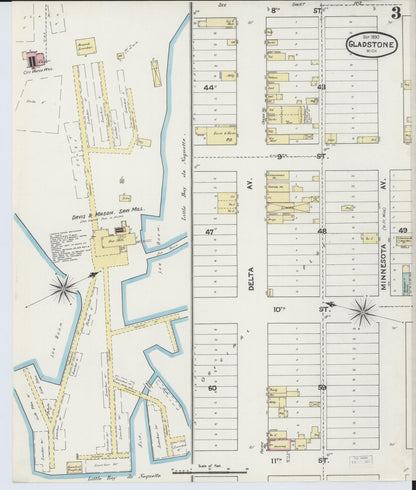 Sanborn Fire Insurance Map from Gladstone, Delta County, Michigan (1890), Sheet #0003 - Complete Map Set gallery image, historic Sanborn map, vintage wall art, Michigan Michigan