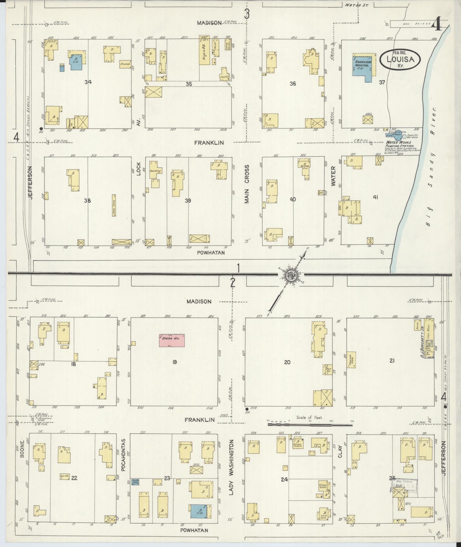 Sanborn Fire Insurance Map from Louisa, Lawrence County, Kentucky (1912), Sheet #0004 - Historic Sanborn Fire Insurance Map Print, vintage old map wall art, antique decor, genealogy gift, Kentucky Kentucky map