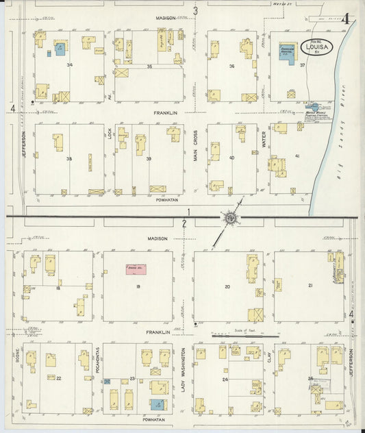 Sanborn Fire Insurance Map from Louisa, Lawrence County, Kentucky (1912), Sheet #0004 - Historic Sanborn Fire Insurance Map Print, vintage old map wall art, antique decor, genealogy gift, Kentucky Kentucky map