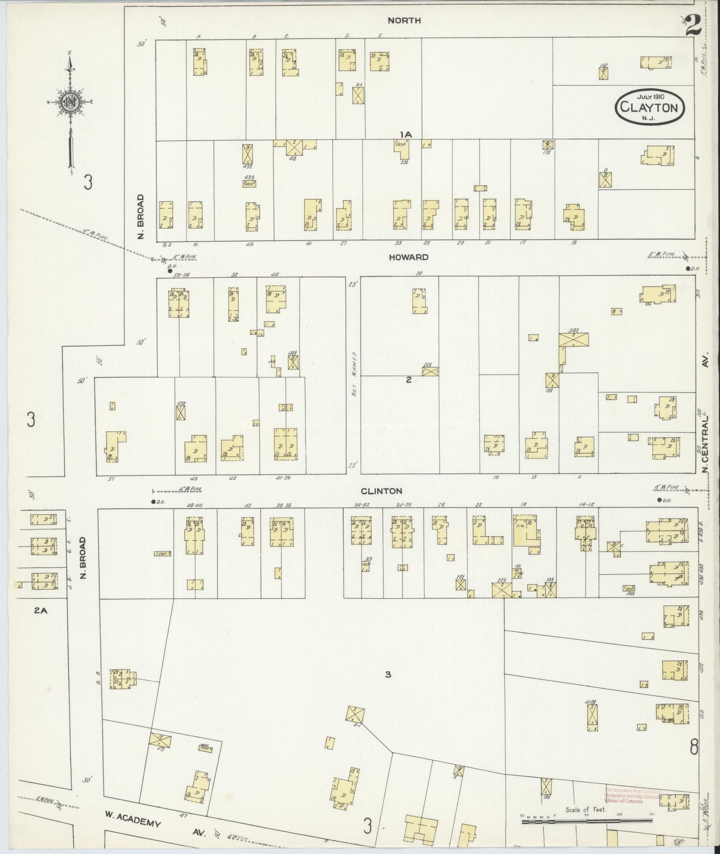 Sanborn Fire Insurance Map from Clayton, Gloucester County, New Jersey (1910), Sheet #0002 - Historic Sanborn Fire Insurance Map Print, vintage old map wall art, antique decor, genealogy gift, New Jersey New Jersey map
