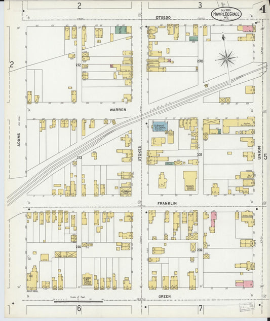 Sanborn Fire Insurance Map from Havre De Grace, Harford County, Maryland (1899), Sheet #0004 - Historic Sanborn Fire Insurance Map Print, vintage old map wall art
