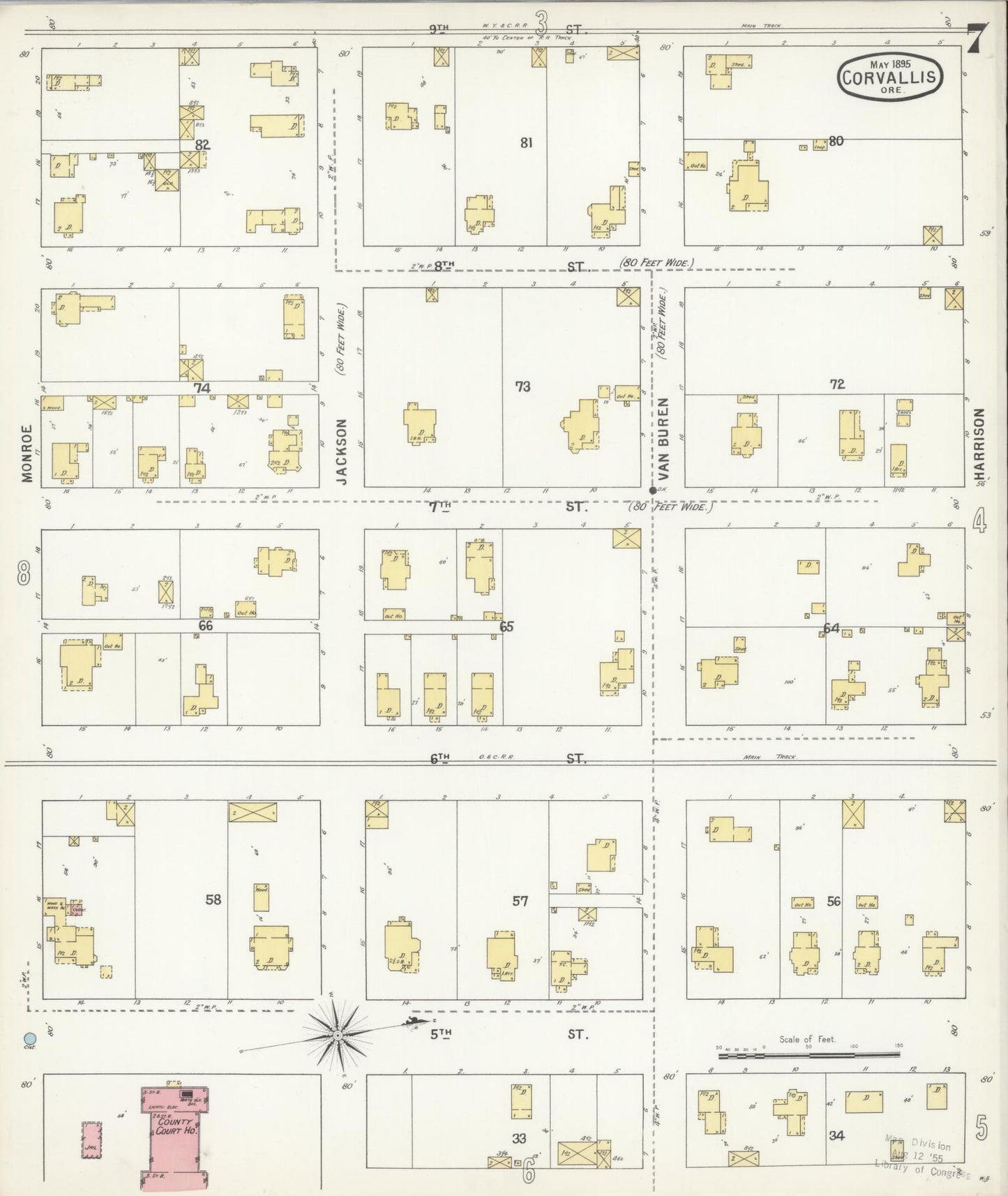Sanborn Fire Insurance Map from Corvallis, Benton County, Oregon (1895), Sheet #0007 - Complete Map Set gallery image, historic Sanborn map, vintage wall art, Oregon Oregon