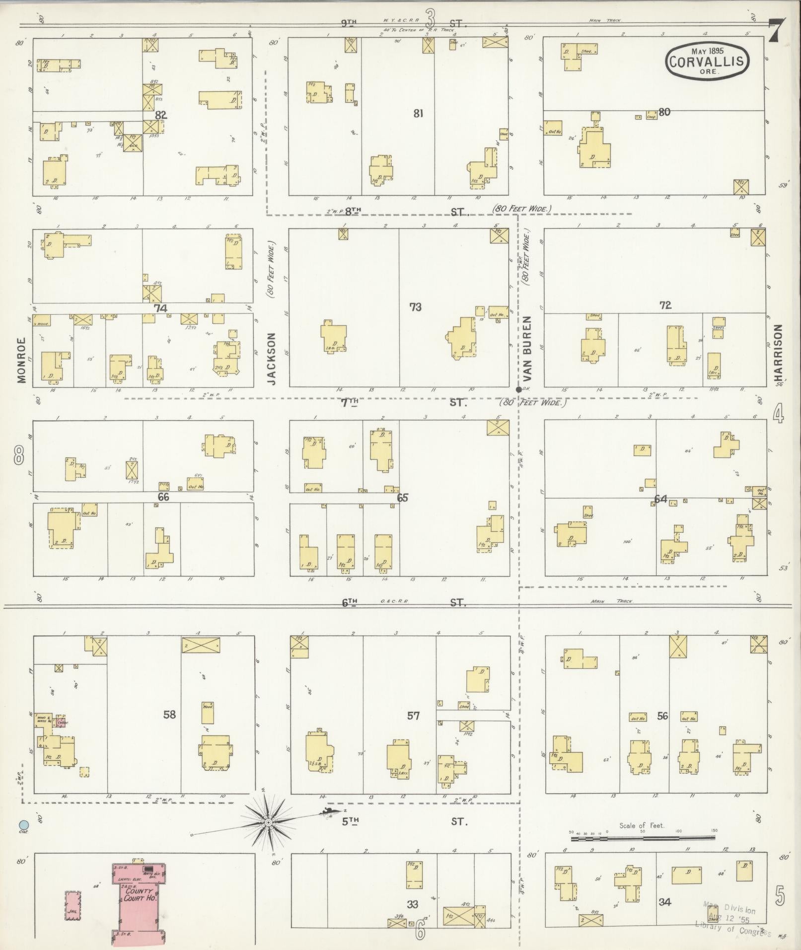 Sanborn Fire Insurance Map from Corvallis, Benton County, Oregon (1895), Sheet #0007 - Complete Map Set gallery image, historic Sanborn map, vintage wall art, Oregon Oregon