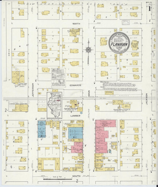 Sanborn Fire Insurance Map from Flanagan, Livingston County, Illinois (1917), Sheet #0001 - Historic Sanborn Fire Insurance Map Print, vintage old map wall art, antique decor, genealogy gift, Illinois Illinois map