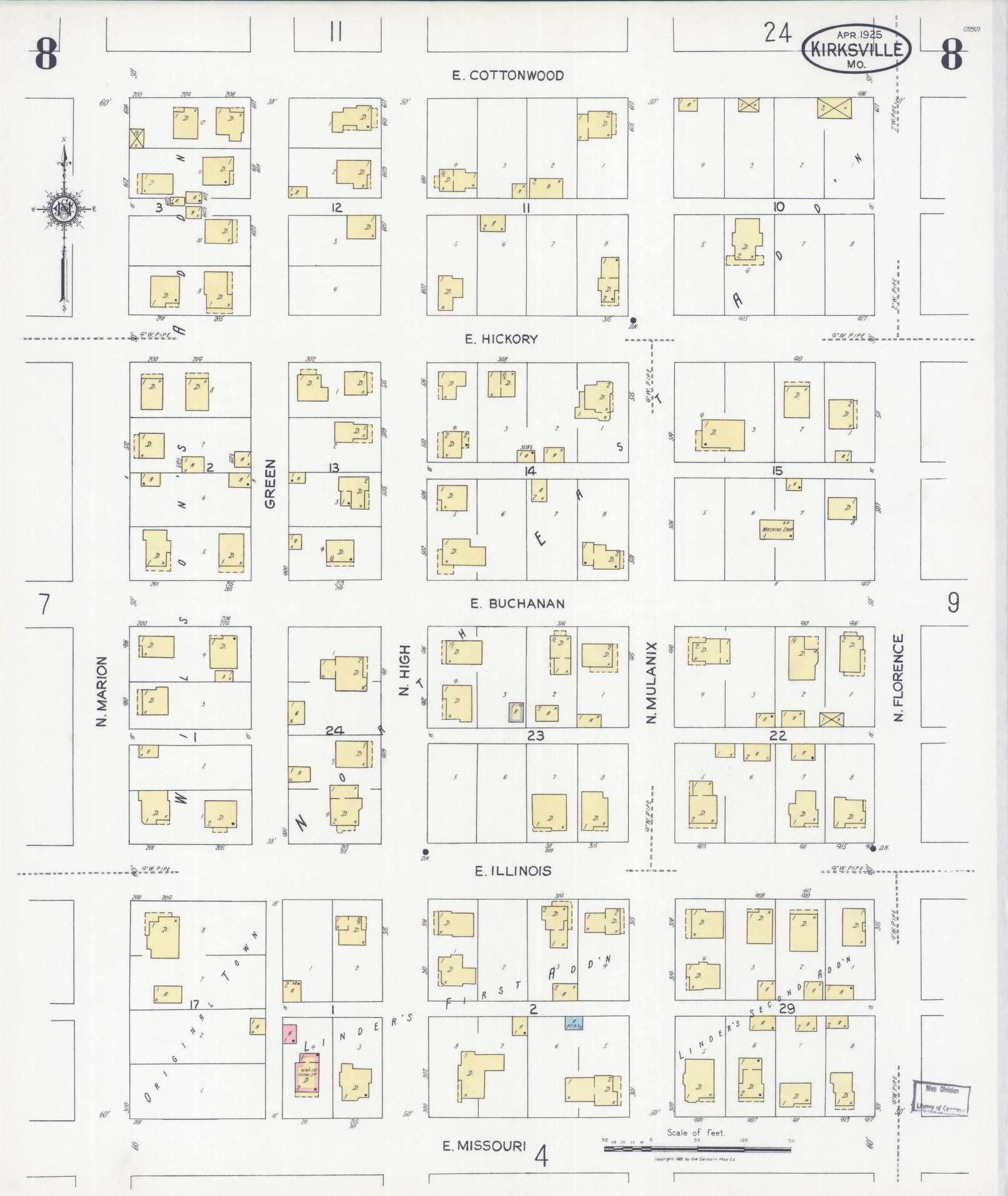 Sanborn Fire Insurance Map from Kirksville, Adair County, Missouri (1925), Sheet #0008 - Complete Map Set gallery image, historic Sanborn map, vintage wall art, Missouri Missouri