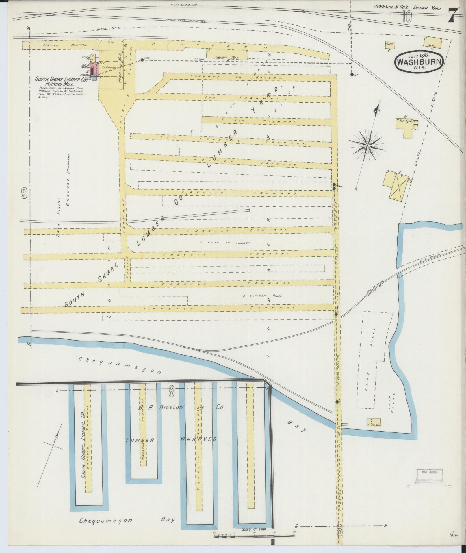 Sanborn Fire Insurance Map from Washburn, Bayfield County, Wisconsin (1893), Sheet #0007 - Historic Sanborn Fire Insurance Map Print, vintage old map wall art, antique decor, genealogy gift, Wisconsin Wisconsin map