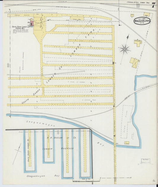 Sanborn Fire Insurance Map from Washburn, Bayfield County, Wisconsin (1893), Sheet #0007 - Historic Sanborn Fire Insurance Map Print, vintage old map wall art, antique decor, genealogy gift, Wisconsin Wisconsin map