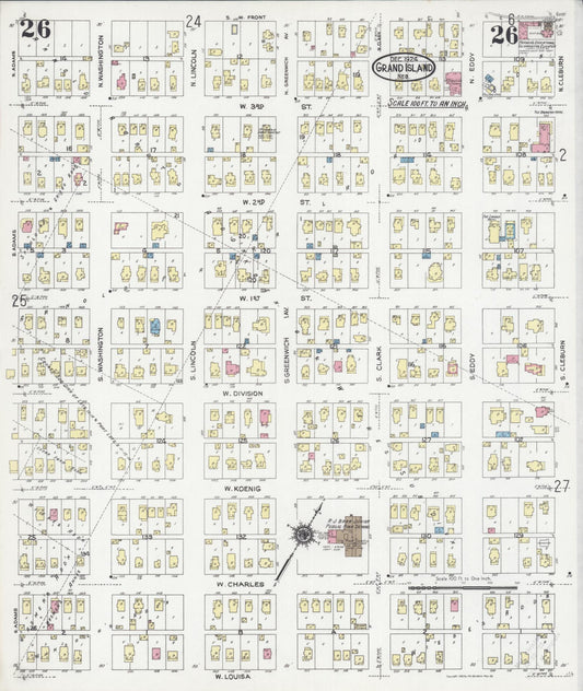 Sanborn Fire Insurance Map from Grand Island, Hall County, Nebraska (1924), Sheet #0026 - Historic Sanborn Fire Insurance Map Print, vintage old map wall art, antique decor, genealogy gift, Nebraska Nebraska map