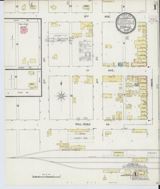 Sanborn Fire Insurance Map from Ipswich, Edmunds County, South Dakota (1893), Sheet #0001 - Historic Sanborn Fire Insurance Map Print, vintage old map wall art, antique decor, genealogy gift, South Dakota South Dakota map
