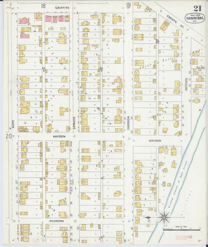 Sanborn Fire Insurance Map from Hannibal, Marion County, Missouri (1906), Sheet #0021 - Complete Map Set gallery image, historic Sanborn map, vintage wall art, Missouri Missouri