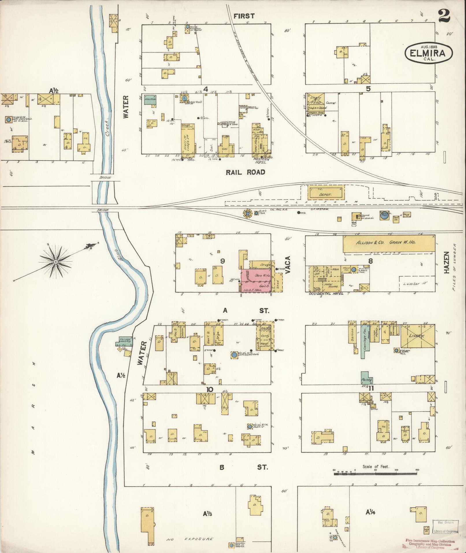 Sanborn Fire Insurance Map from Elmira, Solano County, California (1893), Sheet #0002 - Complete Map Set gallery image, historic Sanborn map, vintage wall art, California California