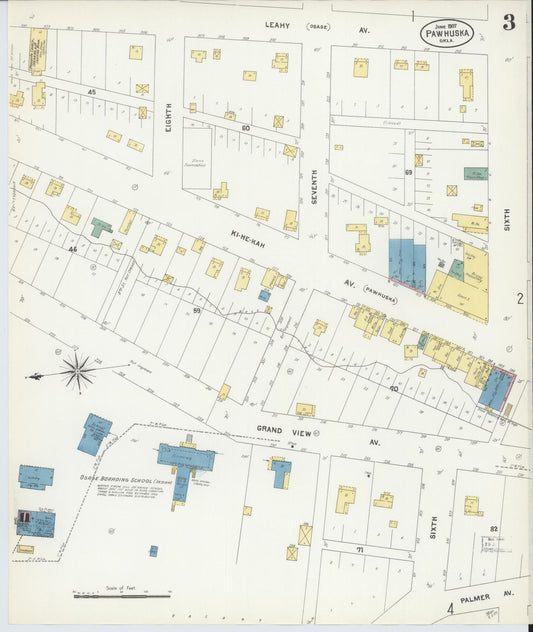 Sanborn Fire Insurance Map from Pawhuska, Osage County, Oklahoma (1907), Sheet #0003 - Historic Sanborn Fire Insurance Map Print, vintage old map wall art, antique decor, genealogy gift, Oklahoma Oklahoma map
