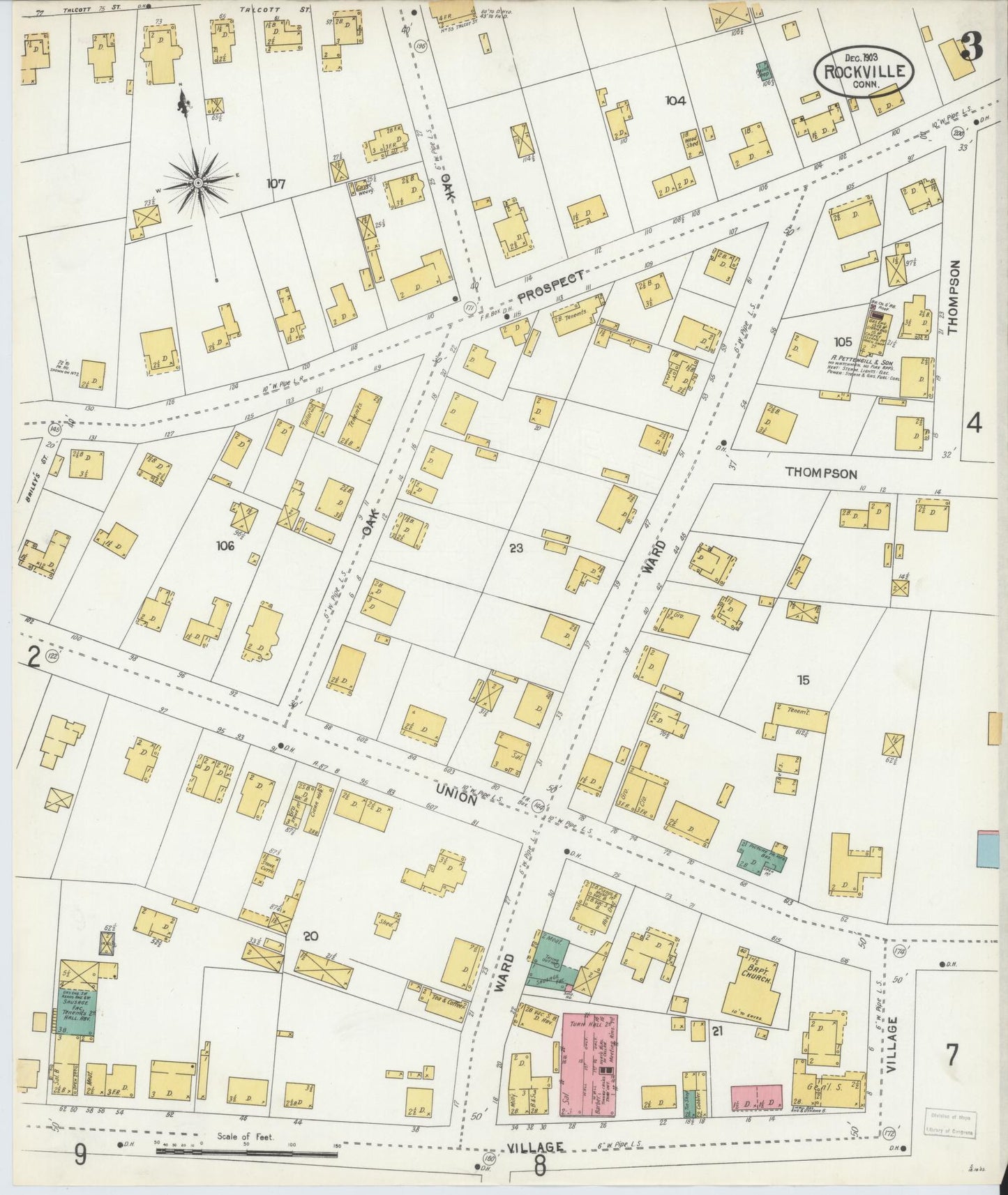 Sanborn Fire Insurance Map from Rockville, Tolland County, Connecticut (1903), Sheet #0003 - Complete Map Set gallery image, historic Sanborn map, vintage wall art, Connecticut Connecticut