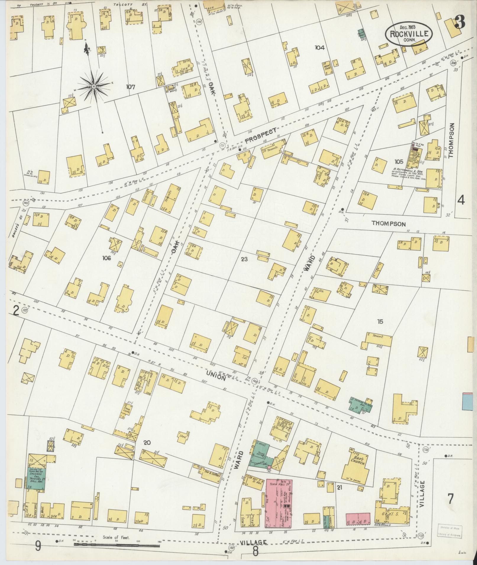 Sanborn Fire Insurance Map from Rockville, Tolland County, Connecticut (1903), Sheet #0003 - Complete Map Set gallery image, historic Sanborn map, vintage wall art, Connecticut Connecticut