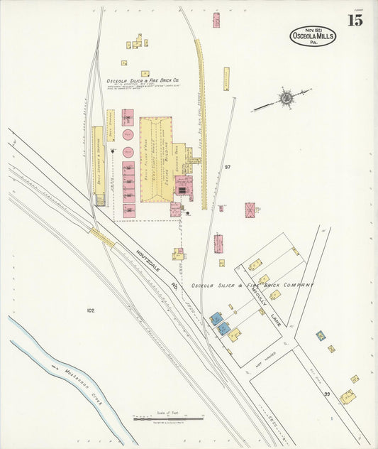 Sanborn Fire Insurance Map from Osceola Mills, Clearfield County, Pennsylvania (1921), Sheet #0015 - Historic Sanborn Fire Insurance Map Print, vintage old map wall art, antique decor, genealogy gift, Pennsylvania Pennsylvania map
