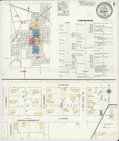 Sanborn Fire Insurance Map from Herrin, Williamson County, Illinois (1909), Sheet #0001 - Historic Sanborn Fire Insurance Map Print, vintage old map wall art, antique decor, genealogy gift, Illinois Illinois map