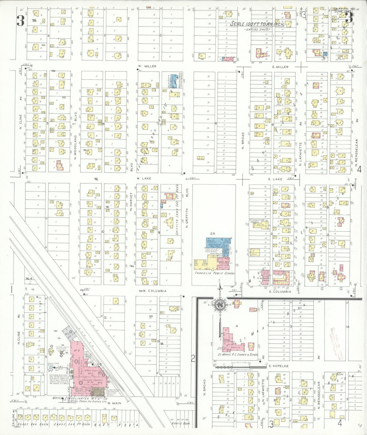 Sanborn Fire Insurance Map from Griffith, Lake County, Indiana (1943), Sheet #0003 - Historic Sanborn Fire Insurance Map Print, vintage old map wall art, antique decor, genealogy gift, Indiana Indiana map