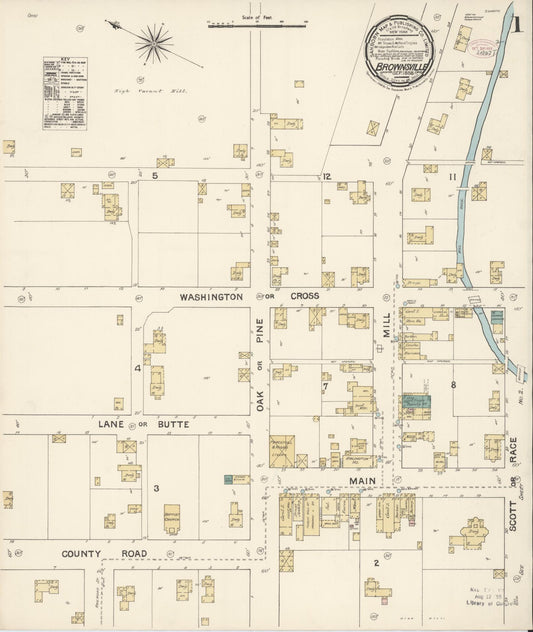 Sanborn Fire Insurance Map from Brownsville, Linn County, Oregon (1888), Sheet #0001 - Historic Sanborn Fire Insurance Map Print, vintage old map wall art, antique decor, genealogy gift, Oregon Oregon map