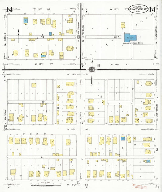 Sanborn Fire Insurance Map from Junction City, Geary County, Kansas (1925), Sheet #0014 - Historic Sanborn Fire Insurance Map Print, vintage old map wall art, antique decor, genealogy gift, Kansas Kansas map