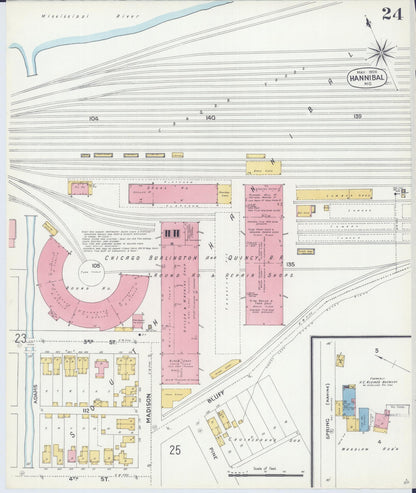Sanborn Fire Insurance Map from Hannibal, Marion County, Missouri (1906), Sheet #0024 - Historic Sanborn Fire Insurance Map Print, vintage old map wall art, antique decor, genealogy gift, Missouri Missouri map