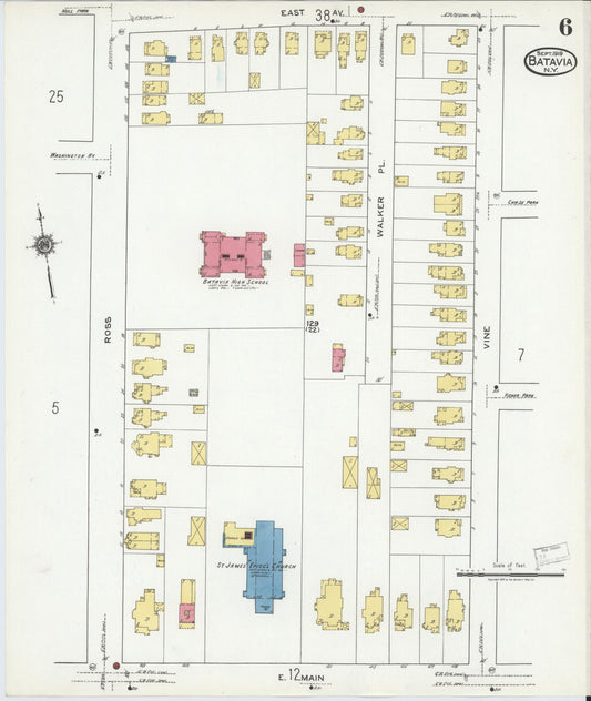 Sanborn Fire Insurance Map from Batavia, Genesee County, New York (1919), Sheet #0006 - Historic Sanborn Fire Insurance Map Print, vintage old map wall art, antique decor, genealogy gift, New York New York map